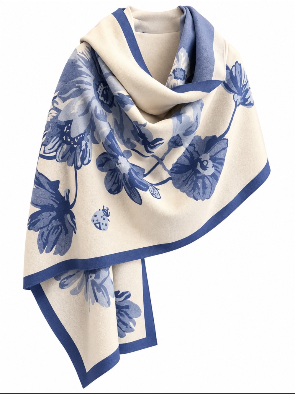 Floral Blue and Cream Women's Scarf or Elegant Wrap NEW